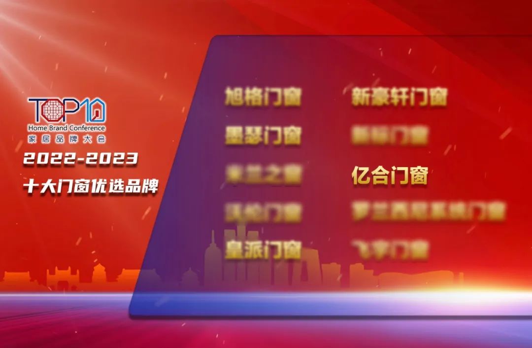 億合門窗榮獲“十大門窗優選品牌”稱號